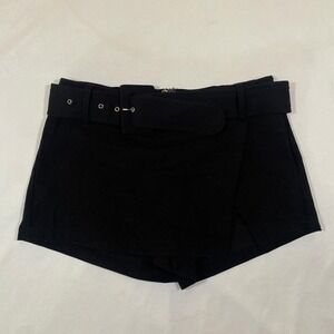 XS – Steele Black Belted Skort‎ / Mini Skirt Shorts – High Waisted, Dressy, Y2K
